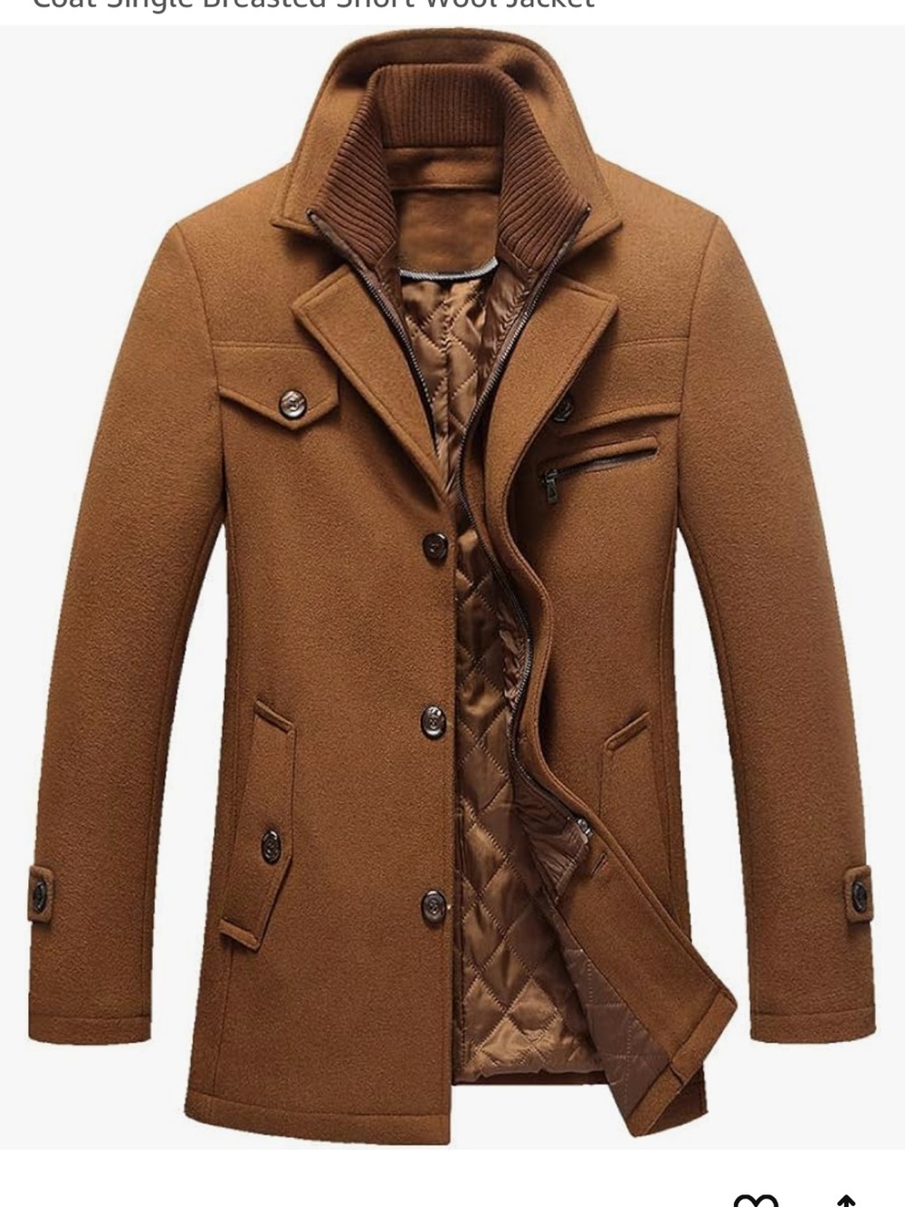 Men's Single-Breasted Trench Pea Coat - Brown